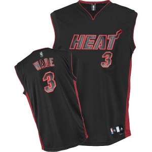 Miami Heat #3 Adidas Noir noir / Rouge Authentic Maillot d'équipe de NBA préférentiel - Dwyane Wade pour Homme
