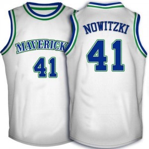 Dallas Mavericks Dirk Nowitzki #41 Throwback Authentic Maillot d'équipe de NBA - Blanc pour Homme