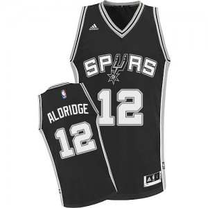 Maillot NBA San Antonio Spurs #12 LaMarcus Aldridge Noir Adidas Swingman Road - Enfants