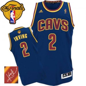 Maillot Adidas Bleu marin Autographed 2015 The Finals Patch Authentic Cleveland Cavaliers - Kyrie Irving #2 - Homme