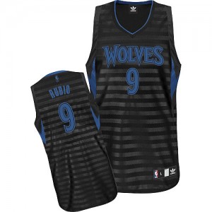 Maillot NBA Minnesota Timberwolves #9 Ricky Rubio Gris noir Adidas Authentic Groove - Homme