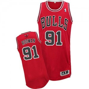 Maillot Adidas Rouge Road Authentic Chicago Bulls - Dennis Rodman #91 - Homme