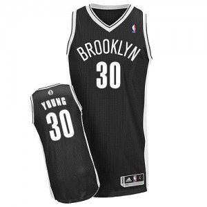 Maillot NBA Noir Thaddeus Young #30 Brooklyn Nets Road Authentic Homme Adidas