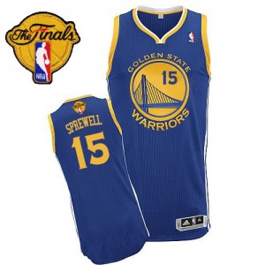 Maillot NBA Golden State Warriors #15 Latrell Sprewell Bleu royal Adidas Authentic Road 2015 The Finals Patch - Homme
