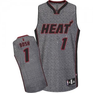 Miami Heat #1 Adidas Static Fashion Gris Authentic Maillot d'équipe de NBA boutique en ligne - Chris Bosh pour Homme