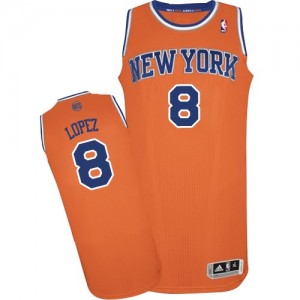 New York Knicks Robin Lopez #8 Alternate Authentic Maillot d'équipe de NBA - Orange pour Homme