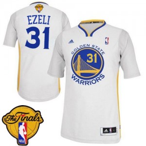 Maillot NBA Golden State Warriors #31 Festus Ezeli Blanc Adidas Authentic Alternate 2015 The Finals Patch - Homme