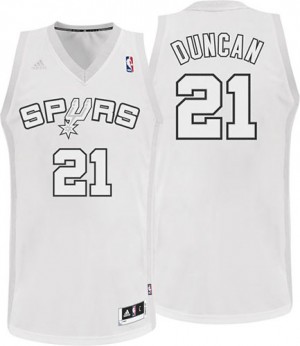 Maillot NBA Blanc Tim Duncan #21 San Antonio Spurs Winter On-Court Swingman Homme Adidas