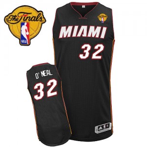Maillot Authentic Miami Heat NBA Road Finals Patch Noir - #32 Shaquille O'Neal - Homme