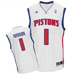Maillot NBA Blanc Allen Iverson #1 Detroit Pistons Home Swingman Homme Adidas