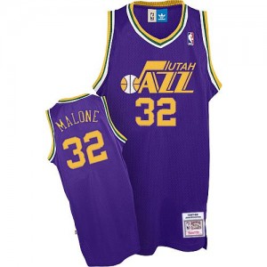 Maillot NBA Utah Jazz #32 Karl Malone Violet Adidas Authentic Throwback - Homme