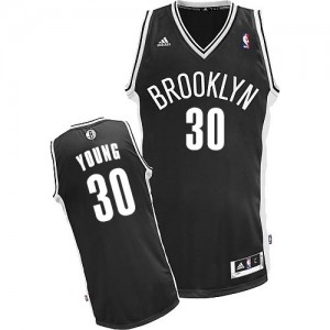 Maillot NBA Noir Thaddeus Young #30 Brooklyn Nets Road Swingman Homme Adidas