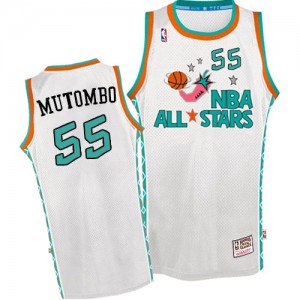 Denver Nuggets Mitchell and Ness Dikembe Mutombo #55 Throwback 1996 All Star Authentic Maillot d'équipe de NBA - Blanc pour Homme