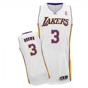 Maillot NBA Los Angeles Lakers #3 Anthony Brown Blanc Adidas Authentic Alternate - Homme