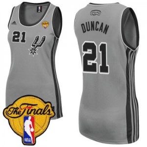 San Antonio Spurs Tim Duncan #21 Alternate Finals Patch Swingman Maillot d'équipe de NBA - Gris argenté pour Femme