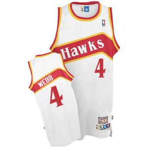 Maillot NBA Atlanta Hawks #4 Spud Webb Blanc Adidas Authentic Throwback - Homme