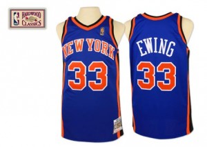 Maillot NBA Bleu royal Patrick Ewing #33 New York Knicks Throwback Authentic Homme Mitchell and Ness