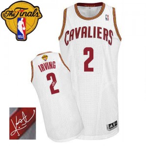 Maillot NBA Blanc Kyrie Irving #2 Cleveland Cavaliers Home Autographed 2015 The Finals Patch Authentic Homme Adidas