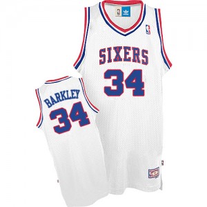 Maillot NBA Blanc Charles Barkley #34 Philadelphia 76ers Throwback Authentic Homme Adidas