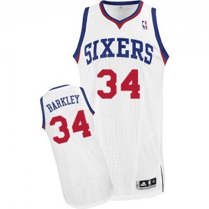 Maillot NBA Philadelphia 76ers #34 Charles Barkley Blanc Adidas Authentic Home - Homme