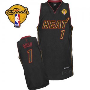Miami Heat Chris Bosh #1 Fashion Finals Patch Authentic Maillot d'équipe de NBA - Fibre de carbone noire pour Homme