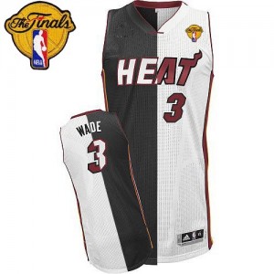 Miami Heat #3 Adidas Split Fashion Finals Patch Noir Blanc Authentic Maillot d'équipe de NBA à vendre - Dwyane Wade pour Homme