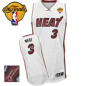 Maillot Adidas Blanc Home Autographed Finals Patch Authentic Miami Heat - Dwyane Wade #3 - Homme