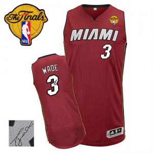 Maillot NBA Authentic Dwyane Wade #3 Miami Heat Alternate Autographed Finals Patch Rouge - Homme