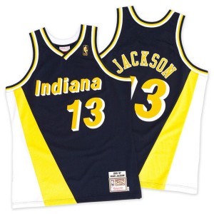 Indiana Pacers #13 Mitchell and Ness Throwback Marine / Or Authentic Maillot d'équipe de NBA en vente en ligne - Mark Jackson pour Homme
