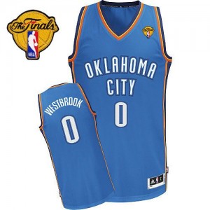 Oklahoma City Thunder Russell Westbrook #0 Road Finals Patch Authentic Maillot d'équipe de NBA - Bleu royal pour Homme