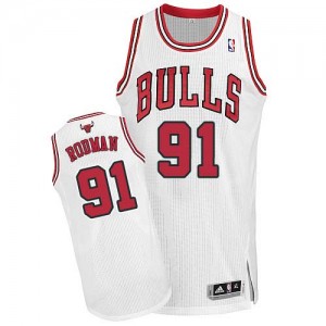 Maillot Adidas Blanc Home Authentic Chicago Bulls - Dennis Rodman #91 - Homme