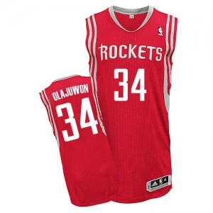 Maillot NBA Houston Rockets #34 Hakeem Olajuwon Rouge Adidas Authentic Road - Homme