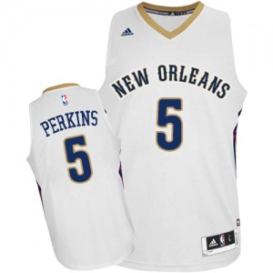 Maillot NBA New Orleans Pelicans #5 Kendrick Perkins Blanc Adidas Authentic Home - Homme