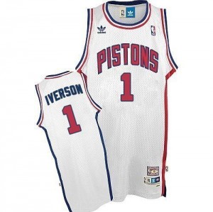 Detroit Pistons #1 Adidas Throwback Blanc Swingman Maillot d'équipe de NBA Le meilleur cadeau - Allen Iverson pour Homme