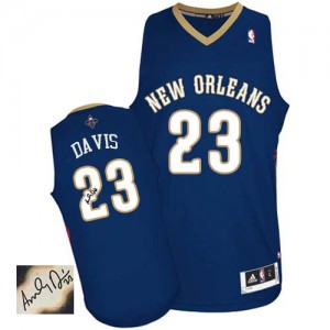 New Orleans Pelicans #23 Adidas Road Autographed Bleu marin Authentic Maillot d'équipe de NBA 100% authentique - Anthony Davis pour Homme