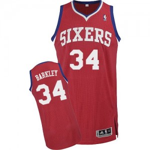 Maillot NBA Philadelphia 76ers #34 Charles Barkley Rouge Adidas Authentic Road - Homme