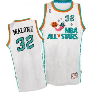 Maillot NBA Utah Jazz #32 Karl Malone Blanc Mitchell and Ness Swingman Throwback 1996 All Star - Homme