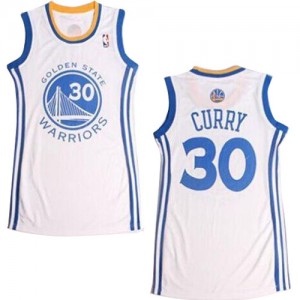 Maillot NBA Golden State Warriors #30 Stephen Curry Blanc Adidas Authentic Dress - Femme