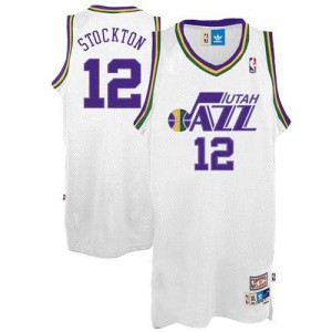 Maillot Adidas Blanc Throwback Authentic Utah Jazz - John Stockton #12 - Homme