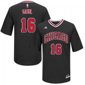 Maillot NBA Chicago Bulls #16 Pau Gasol Noir Adidas Authentic Short Sleeve - Homme