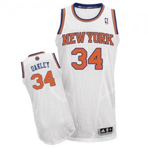 Maillot NBA New York Knicks #34 Charles Oakley Blanc Adidas Authentic Home - Homme