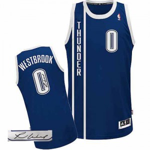Maillot NBA Bleu marin Russell Westbrook #0 Oklahoma City Thunder Alternate Autographed Authentic Homme Adidas