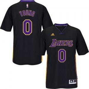 Maillot NBA Noir (Violet No.) Nick Young #0 Los Angeles Lakers Authentic Homme Adidas
