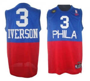 Maillot NBA Rouge Bleu Allen Iverson #3 Philadelphia 76ers 10TH Throwback Swingman Homme
