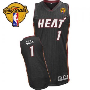 Maillot NBA Noir Chris Bosh #1 Miami Heat Road Finals Patch Authentic Enfants Adidas