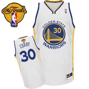 Maillot NBA Golden State Warriors #30 Stephen Curry Blanc Adidas Authentic Home 2015 The Finals Patch - Homme