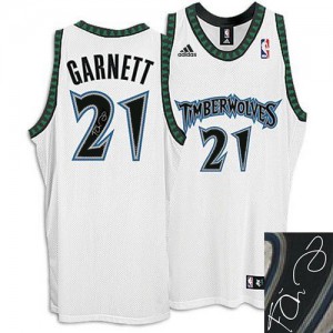 Minnesota Timberwolves #21 Adidas Augotraphed Blanc Authentic Maillot d'équipe de NBA Le meilleur cadeau - Kevin Garnett pour Homme