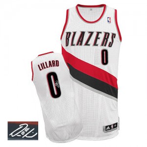 Portland Trail Blazers Damian Lillard #0 Home Autographed Authentic Maillot d'équipe de NBA - Blanc pour Homme