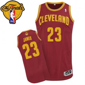 Maillot NBA Cleveland Cavaliers #23 LeBron James Vin Rouge Adidas Authentic Road 2015 The Finals Patch - Homme