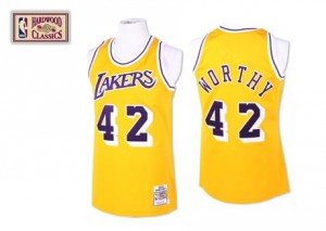 Los Angeles Lakers #42 Mitchell and Ness Throwback Or Swingman Maillot d'équipe de NBA Soldes discount - James Worthy pour Homme